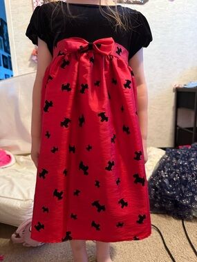 Red and Black Bow-Front Girls Dress - Kids Bottoms